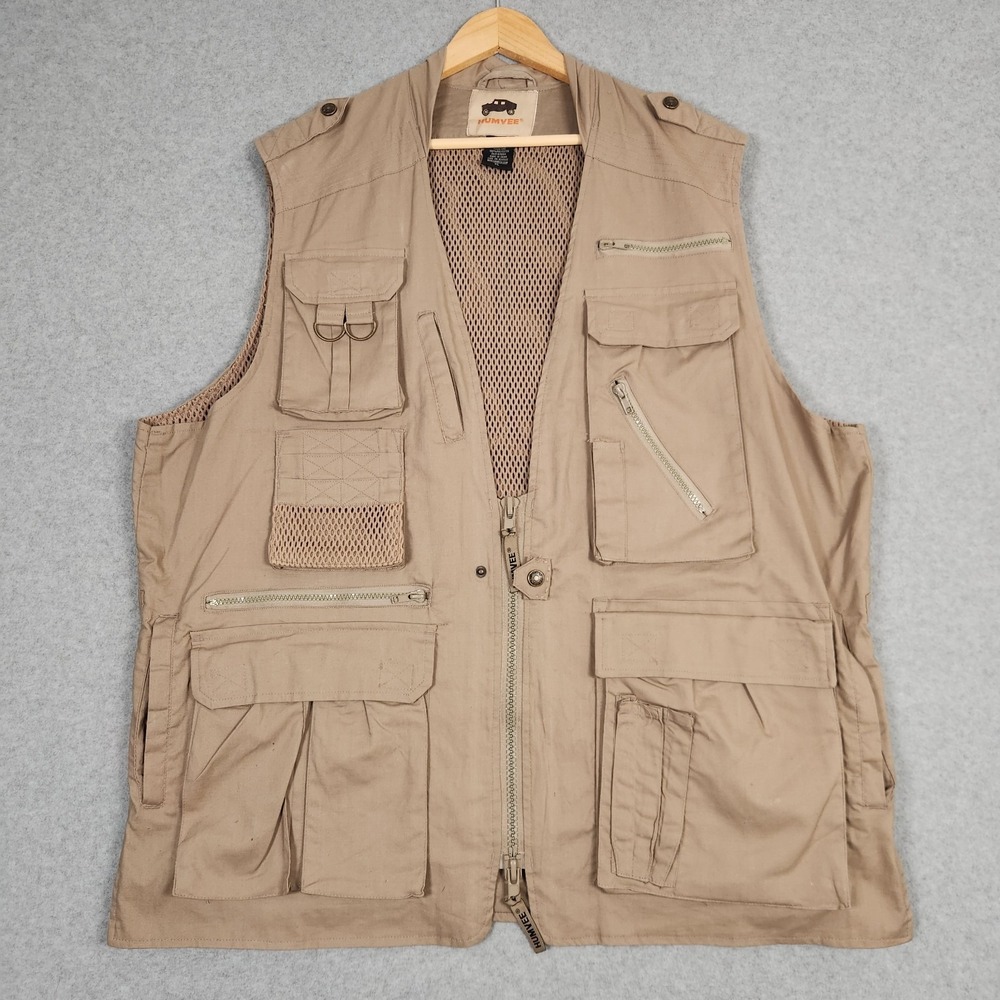 Humvee Vest Mens XL Tan Brown Safari Fishing Tactical Multi Pocket Outdoor